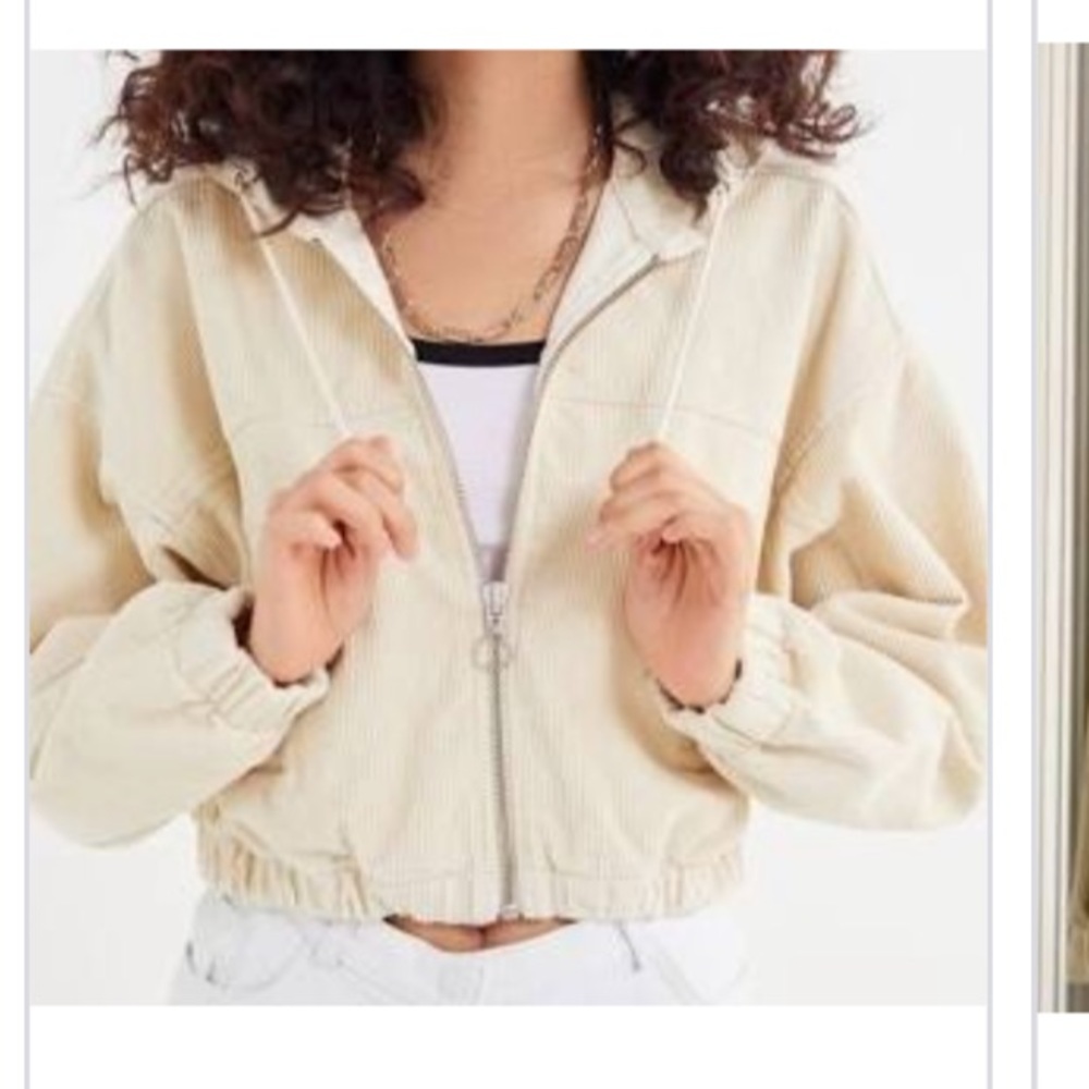 BDG Beige Cropped Corduroy Zip-Up Jacket